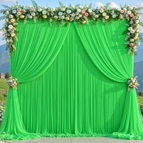 Green Tulle Backdrop Curtain for Parties Wedding,20ft x 10ft Wrinkle Free Curtain Backdrop,2 Layer Drapes for, alternate view