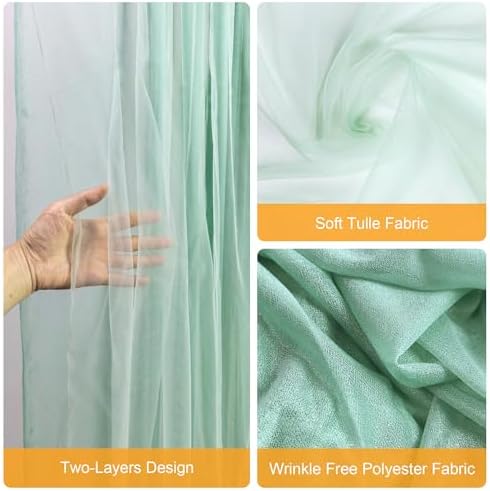 Green Tulle Backdrop Curtains with Lights 10x8ft Sheer Curtain Backdrop in 10x8ft, alternate view 3