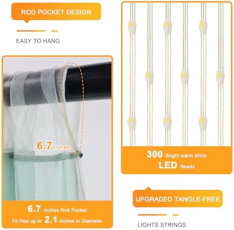 Green Tulle Backdrop Curtains with Lights 10x8ft Sheer Curtain Backdrop in 10x8ft, alternate view 4