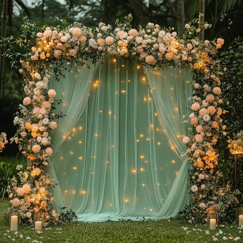 Green Tulle Backdrop Curtains with Lights 10x8ft Sheer Curtain Backdrop in 10x8ft, alternate view 5