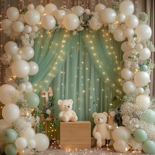 Green Tulle Backdrop Curtains with Lights 10x8ft Sheer Curtain Backdrop in 10x8ft, alternate view 6