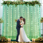 Green Tulle Backdrop Curtains with Lights String for Parites 10x10ft Sheer Backdrop Curtains Drapes for Birthday, alternate