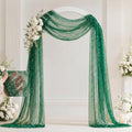 Green Wedding Arch Draping Fabric 1 Panel 28" x 20FT, Glitter Sheer Backdrop Drapes for Wedding Ceremony