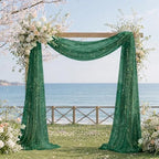 Green Wedding Arch Draping Fabric 1 Panel 28" x 20FT, Glitter Sheer Backdrop Drapes for Wedding Ceremony, alternate view 2