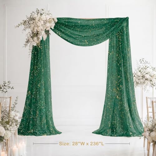 Green Wedding Arch Draping Fabric 1 Panel 28" x 20FT, Glitter Sheer Backdrop Drapes for Wedding Ceremony, alternate view 3