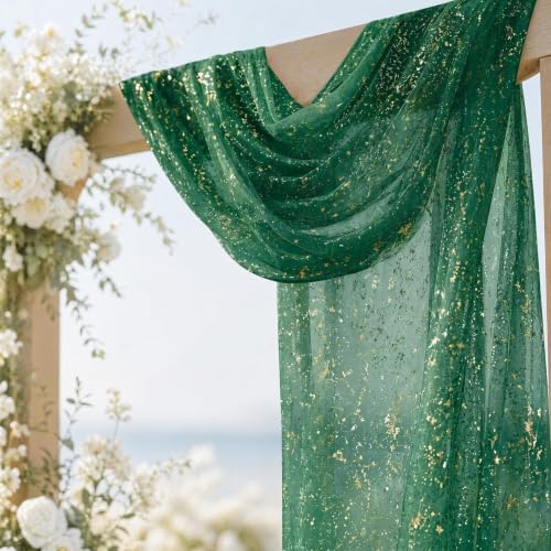 Green Wedding Arch Draping Fabric 1 Panel 28" x 20FT, Glitter Sheer Backdrop Drapes for Wedding Ceremony, alternate view 4