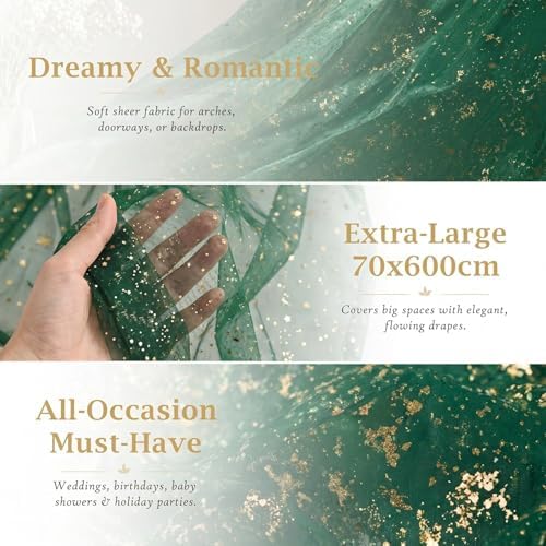 Green Wedding Arch Draping Fabric 1 Panel 28" x 20FT, Glitter Sheer Backdrop Drapes for Wedding Ceremony, alternate view 5