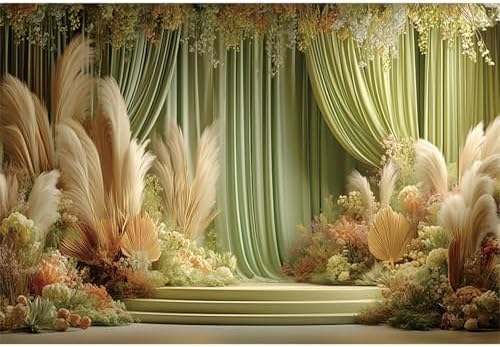 Green Wedding Curtains Backdrops 7x5ft Fairytale Flowers Fantasy Engagement Photography Background for Bridal
