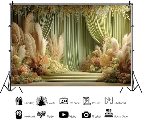 Green Wedding Curtains Backdrops 7x5ft Fairytale Flowers Fantasy Engagement Photography Background for Bridal, alternate view