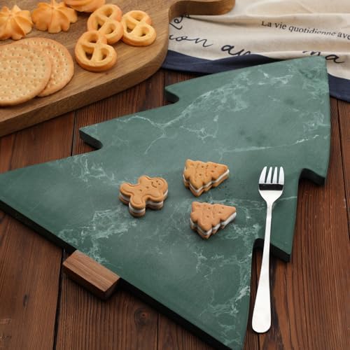 Green Xmas Tree Marble Cheese Board Charcuterie Cutting Tray Marble Serving Decorative for Decoration, alternate view 6