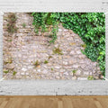 Greenery Brick Wall Backdrop 8x6 FT for Photoshoot Rustic Stone Wall Backdrops Spring Plant Rock Photography