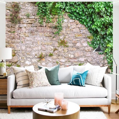 Greenery Brick Wall Backdrop 8x6 FT for Photoshoot Rustic Stone Wall Backdrops Spring Plant Rock Photography, alternate view
