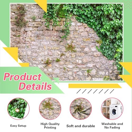 Greenery Brick Wall Backdrop 8x6 FT for Photoshoot Rustic Stone Wall Backdrops Spring Plant Rock Photography, alternate view