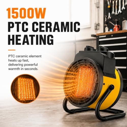 Greenhouse Heater, 1500W PTC Fast Heating with Overheat Protection in Yellow, alternate view 3