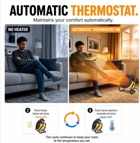Greenhouse Heater, 1500W PTC Fast Heating with Overheat Protection in Yellow, alternate view 5