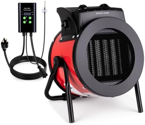 Greenhouse Heater with Thermostat, 1500W Patio Heater, Red in Red