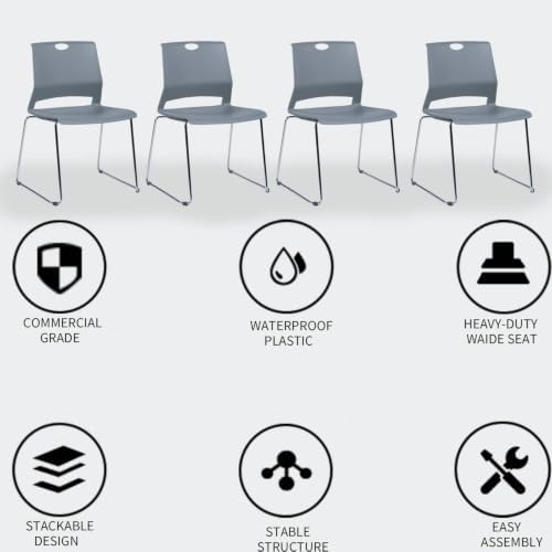 Grey Plastic Stack Chair for Office Guests & Waiting Rooms, 12-Pack, alternate view 4