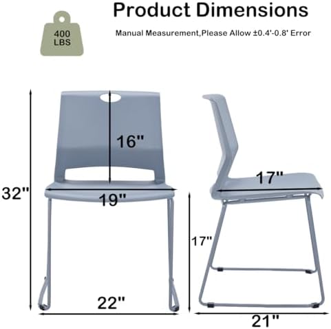 Grey Stackable Chairs Set of 4 for Break Conference Room Church Lobby, alternate view 3