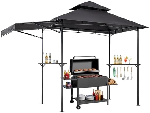 Grill Gazebo, 11x5 ft BBQ Gazebo with Extra Awning, Double-Tiered Outdoor Grill Shelter, Thickened Support Legs