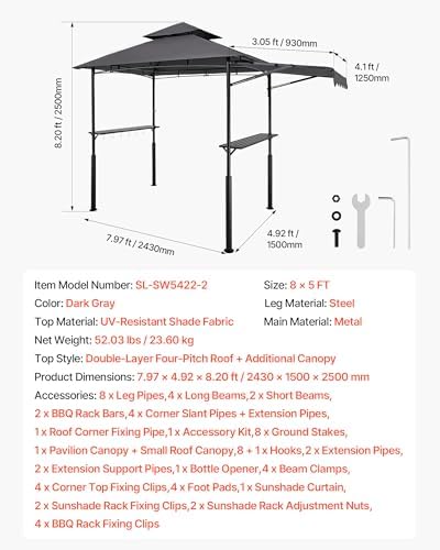 Grill Gazebo, 11x5 ft BBQ Gazebo with Extra Awning, Double-Tiered Outdoor Grill Shelter, Thickened Support Legs, alternate