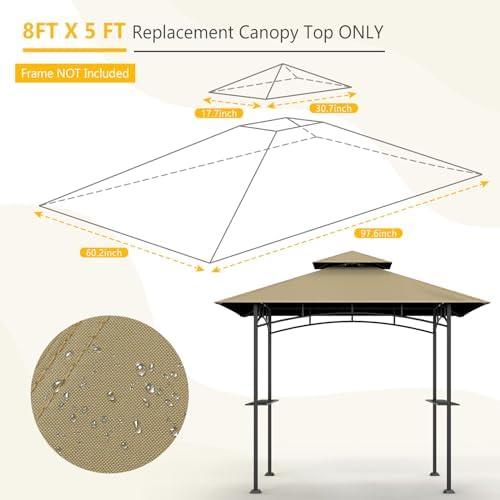 Grill Gazebo Canopy Replacement, 5 x 8 Ft, Khaki in 5 x 8 Ft in Khaki, alternate view 3