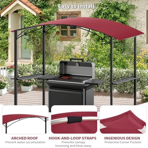 Grill Gazebo Replacement Canopy Top Cover Only, 8x5 ft, Red in 8x5 ft in Red, alternate view 5