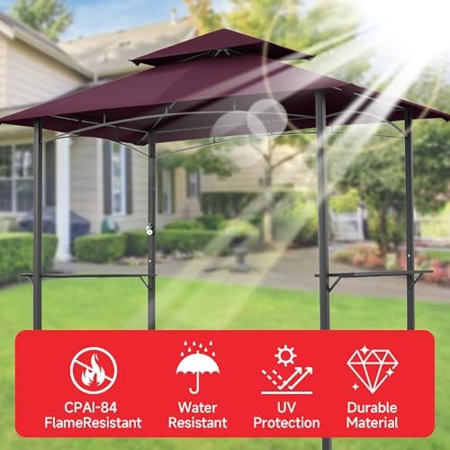 Grill Gazebo Replacement Canopy Top Only - 5' x 8' Outdoor BBQ Gazebo Canopy Roof, Waterproof Double Tiered, alternate view 6