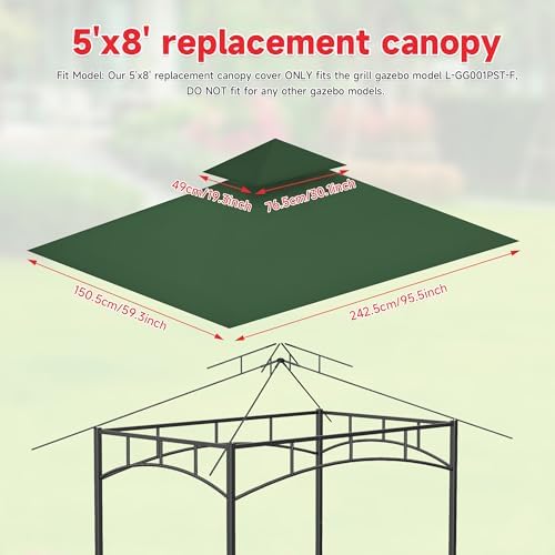 Grill Gazebo Replacement Canopy Top Only - 5' x 8' Outdoor BBQ Gazebo Canopy Roof, Waterproof Double Tiered, alternate view 2