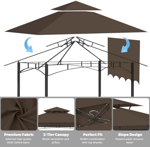 Grill Gazebo Replacement Canopy Top Only, 5x11 ft, Coffee in 5x11 ft, alternate view 5