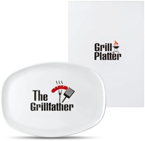 Grill Platter Gift for Dad, Daddy Barbecue Serving Tray Plate in large in White