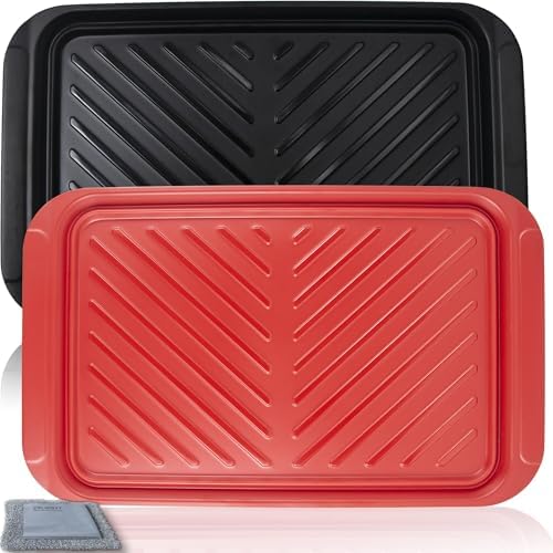Grilling Prep and Serving Tray, Dishwasher-Safe, 2-pcs Set in Black+red