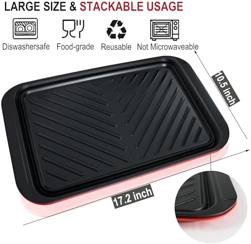 Grilling Prep and Serving Tray, Dishwasher-Safe, 2-pcs Set in Black+red, alternate view 3