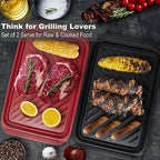 Grilling Prep and Serving Tray, Dishwasher-Safe, 2-pcs Set in Black+red, alternate view 4