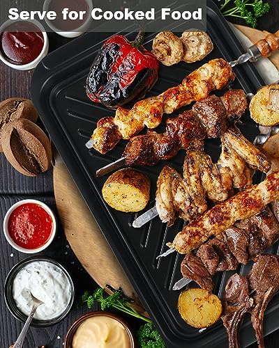 Grilling Prep and Serving Tray, Dishwasher-Safe, 2-pcs Set in Black+red, alternate view 6