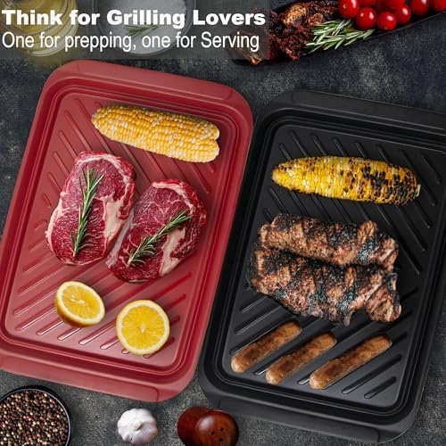 Grilling Prep and Serving Tray, Dishwasher Safe, Nesting Set in Black+red, alternate view 4