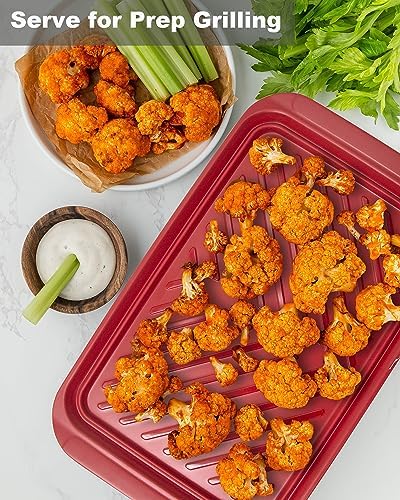 Grilling Prep and Serving Tray, Dishwasher Safe, Nesting Set in Black+red, alternate view 6