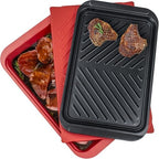 Grilling Prep and Serving Tray with Lid, BBQ Deep Tray for Marinating Raw and Cooked Food, Melamine Serving