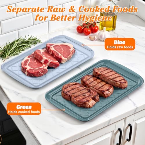 Grilling Prep & Serve Trays for Party- Set of 2, Large Serving Platters for Raw and Cooked Food, Dishwasher, alternate view 4