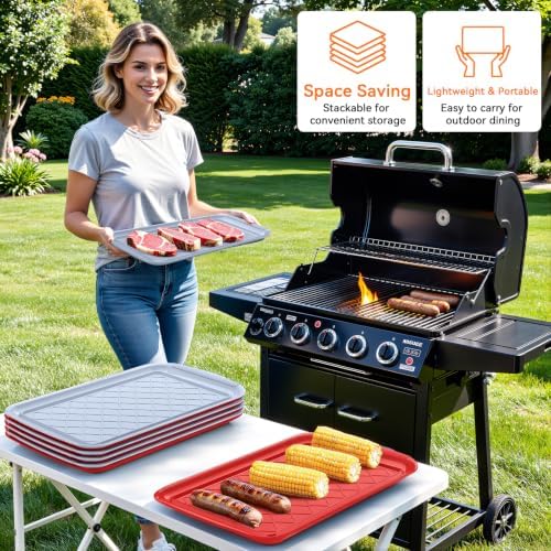 Grilling Prep & Serve Trays for Party- Set of 4, Large Serving Platters for Raw and Cooked Food, Dishwasher, alternate view 6
