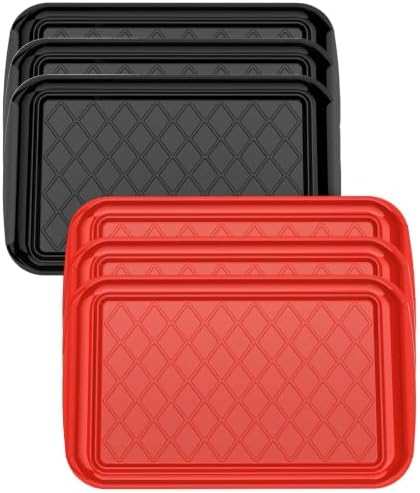Grilling Prep & Serve Trays for Party Set of 6, Large BBQ Serving Platters in Black & Red
