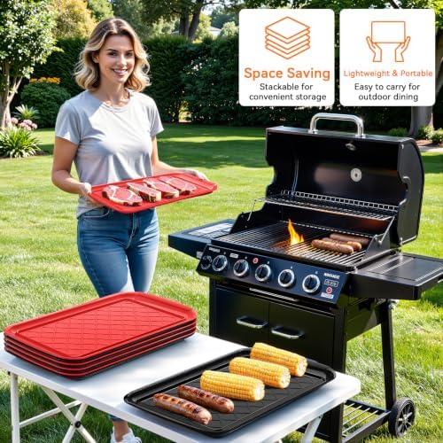 Grilling Prep & Serve Trays for Party Set of 6, Large BBQ Serving Platters in Black & Red, alternate view 6