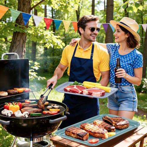 Grilling Prep & Serve Trays for Party- Set of 6, Large Serving Platters for Raw and Cooked Food, Dishwasher, alternate view 2