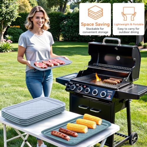 Grilling Prep & Serve Trays for Party- Set of 6, Large Serving Platters for Raw and Cooked Food, Dishwasher, alternate view 6