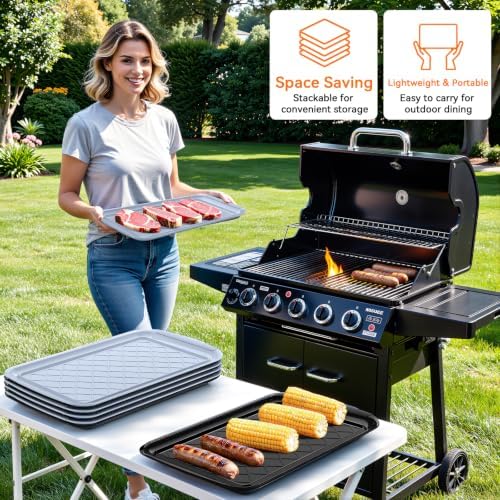 Grilling Prep & Serve Trays for Party- Set of 6, Large Serving Platters for Raw and Cooked Food, Dishwasher, alternate view 6