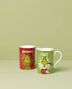 Grinchmas Naughty and Nice Porcelain Christmas Mug Set for 2, 16oz in 2 Count (16 oz) in Green, alternate view 2