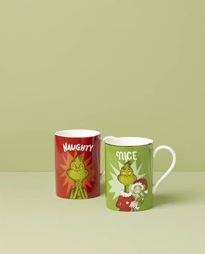 Grinchmas Naughty and Nice Porcelain Christmas Mug Set for 2, 16oz in 2 Count (16 oz) in Green, alternate view 2