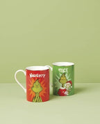 Grinchmas Naughty and Nice Porcelain Christmas Mug Set for 2, 16oz in 2 Count (16 oz) in Green, alternate view 3