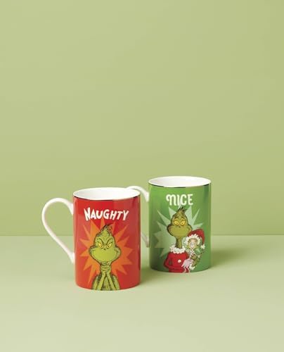Grinchmas Naughty and Nice Porcelain Christmas Mug Set for 2, 16oz in 2 Count (16 oz) in Green, alternate view 3