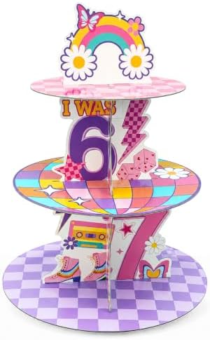 Groovy 67 Cupcake Stand - 3Tier I was 6 Now I'm 7 Dessert Holder in Colorful