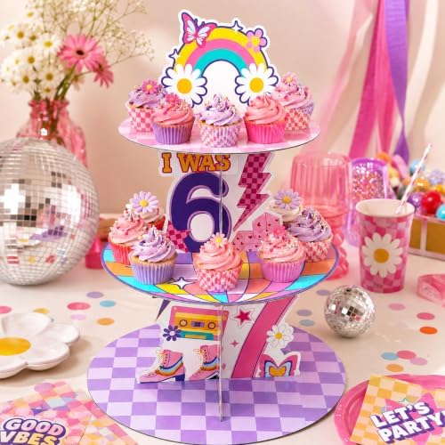 Groovy 67 Cupcake Stand - 3Tier I was 6 Now I'm 7 Dessert Holder in Colorful, alternate view 2